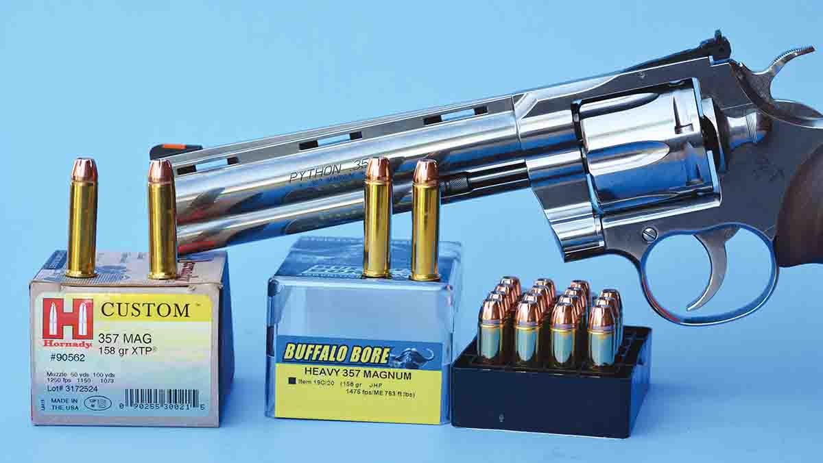 Select .357 Magnum factory loads were tried in the new Python, which proved accurate.